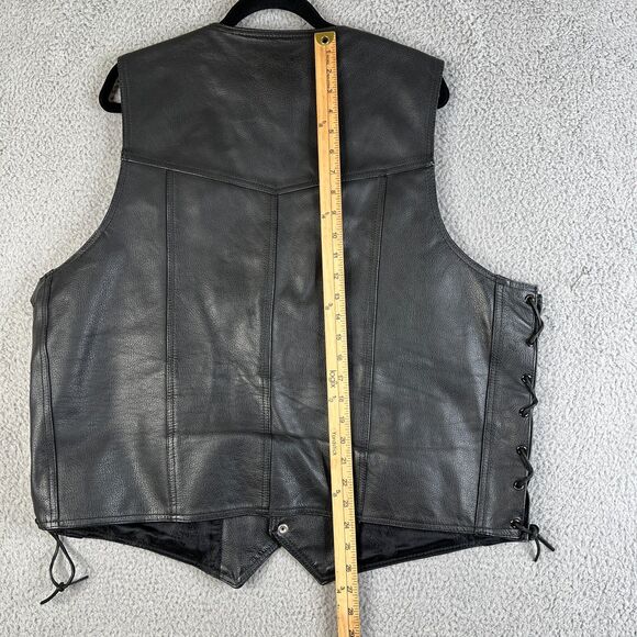 Leather Vest Jesus Patch Vest Men 52 2XL River Road Motorcycle Lace Up Sides - Picture 9 of 12